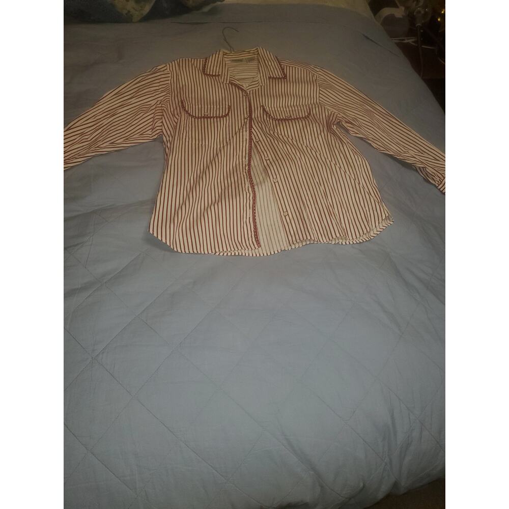 Red and White Striped Women's Dress Shirt by Capacity Petites size P/L